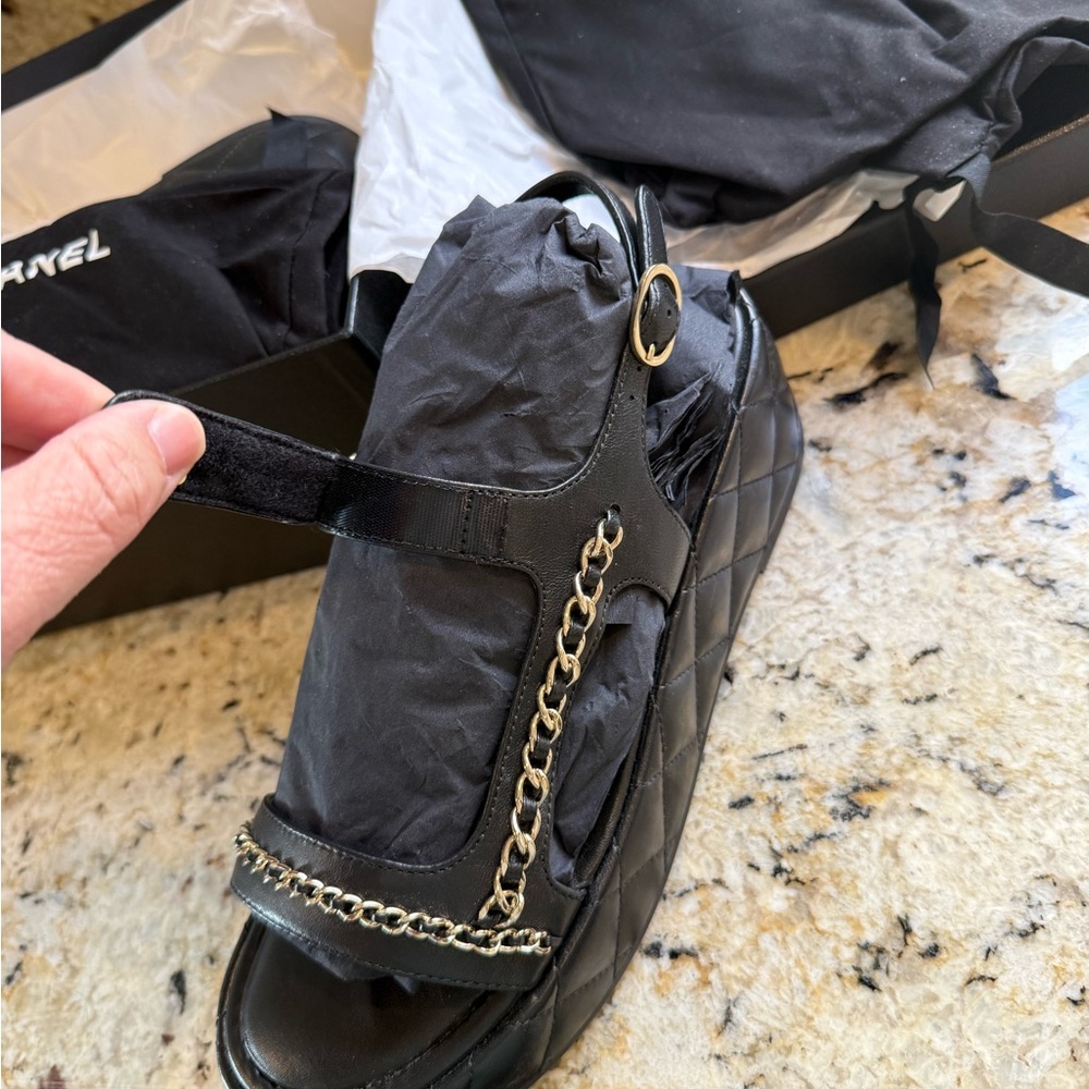 Chanel Black Quilted Platform Sandals - Picture 11 of 15